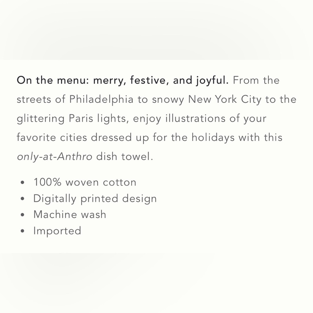 NWT Anthropologie Holiday in the city dish towel in New York - Picture 3 of 5
